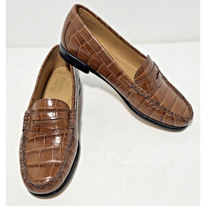 GH Bass Whitney Croc Weejuns Penny Loafers Shoes Brown Cognac Handcrafted 6.5 M
